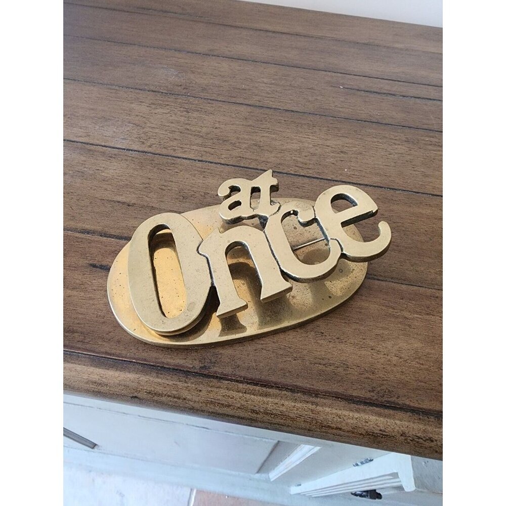 1970s “At Once” Brass Paper Clip Paper Holder Retro Kitsch Office Decor